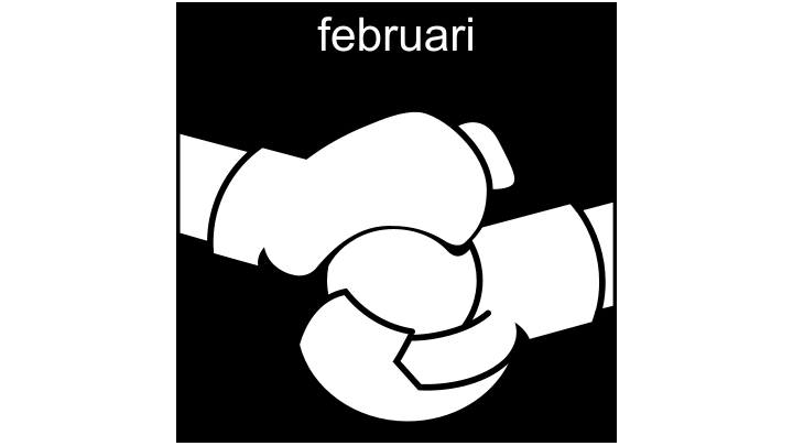 Pictogrambild av februari. Text "februari" och två händer som håller i en snöboll.