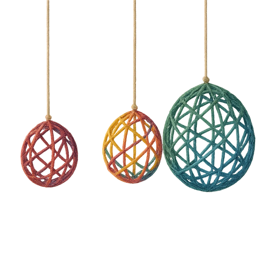 Bild på tre färdigställda garnballonger