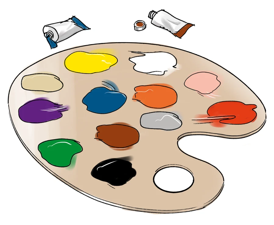 Bild på en färgpalett med olika färger