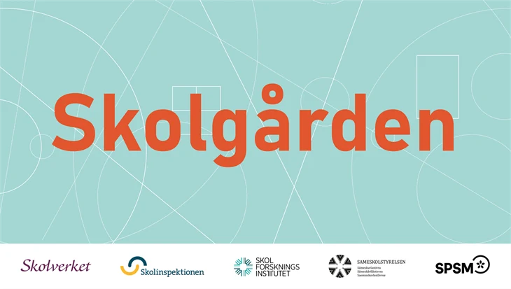 Bilden visar texten Skolgården och skolmyndigheternas logotyper.