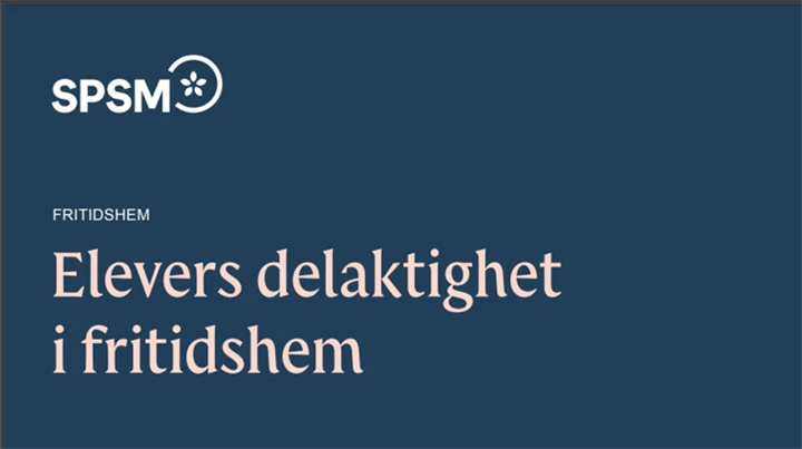 Text på omslag till skrift: Elevers delaktighet i fritdshem