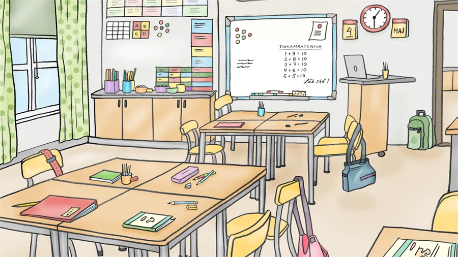Illustrationen visar ett klassrum