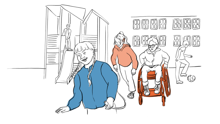 Elever leker på en skolgård.