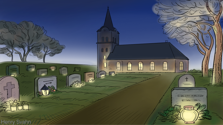En kyrkogård och en kyrka