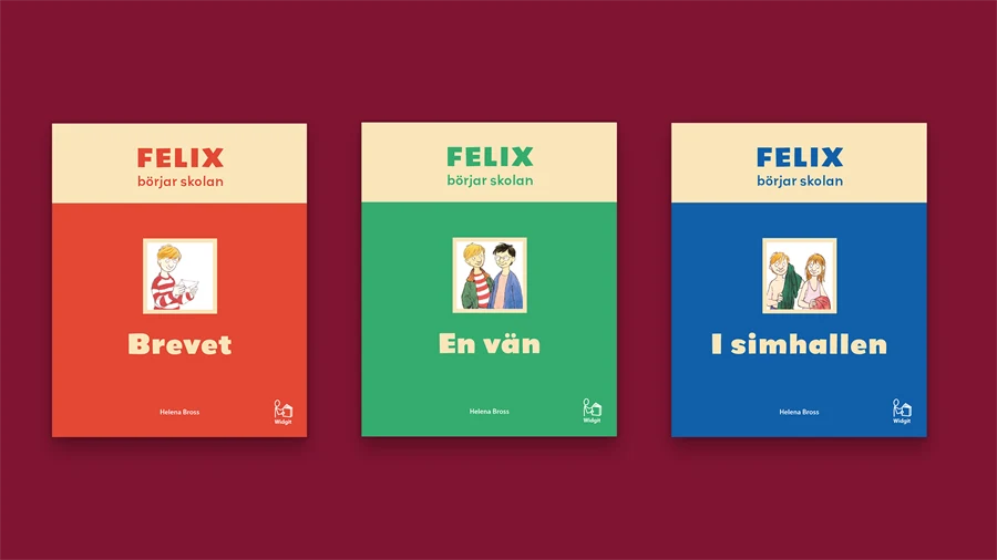 Tre av Felix-böckernas framsidor.