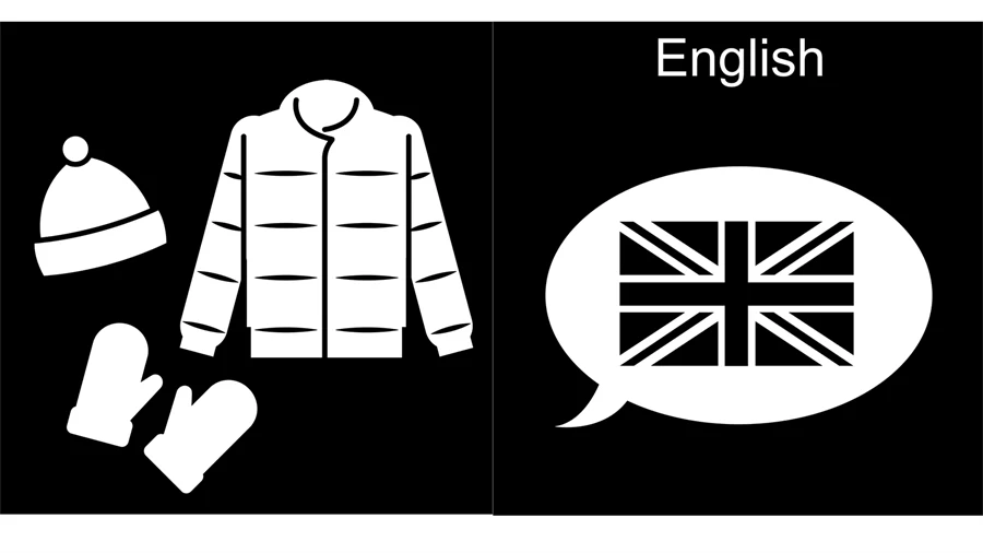pictogram på varma kläder och engelska flaggan.