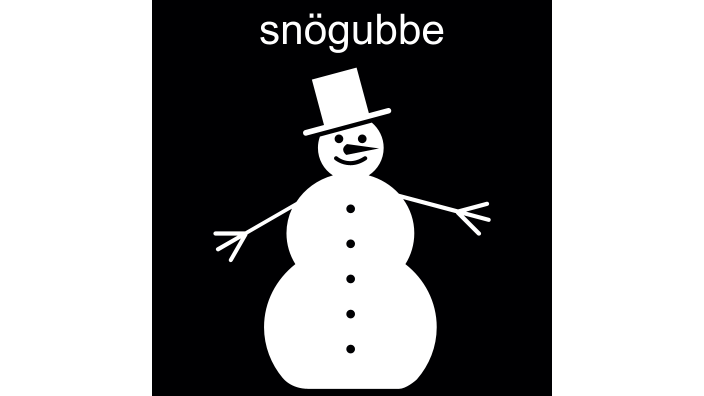 Illustration/pictogrambild av en snögubbe. Ovanför snögubben finns en text "snögubbe".