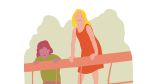 Illustrationen visar två flickor som klättrar i ett klätterställ.