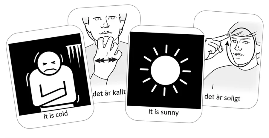 Kollage med två pictogrambilder - weather och english.