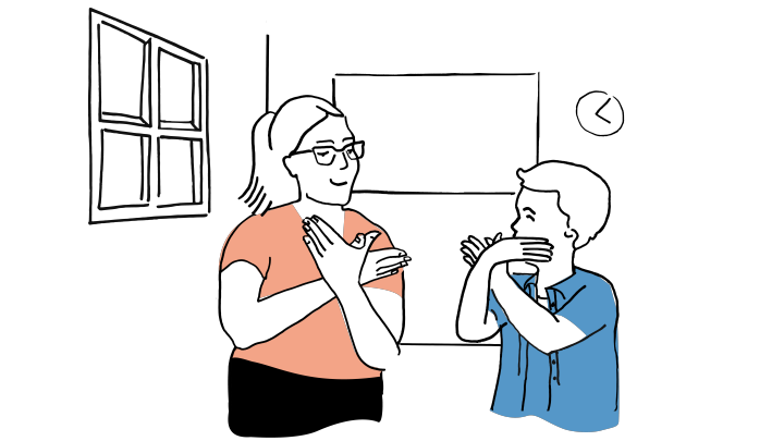 Illustrationen visar två elever som tecknar med varandra.