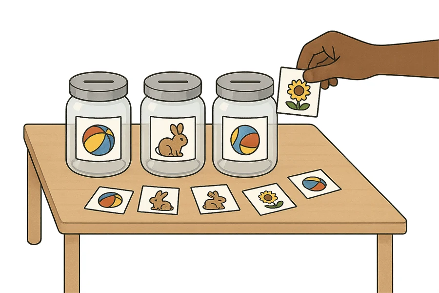 Bild med tre burkar med olika bilder på.