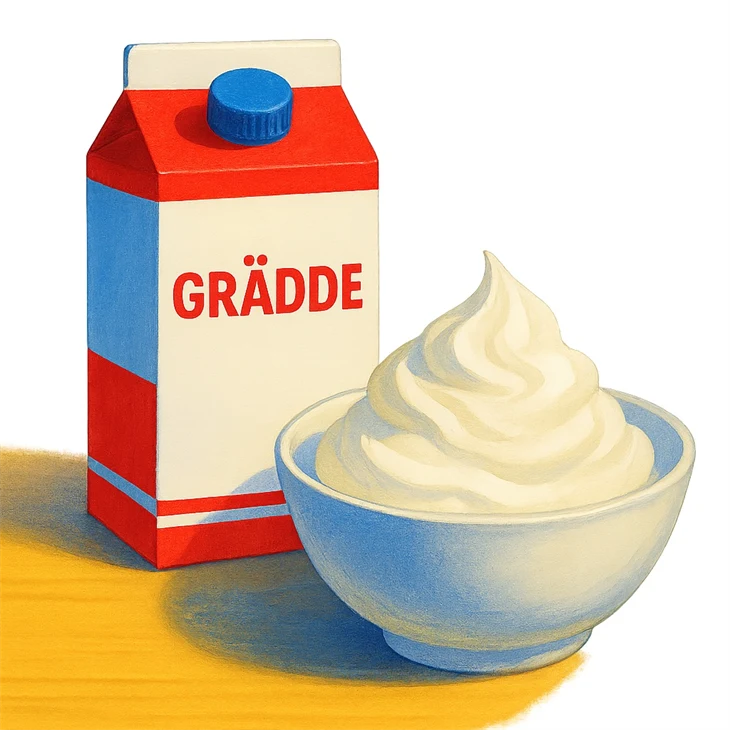 En förpackning grädde bredvid en skål med vispad grädde.